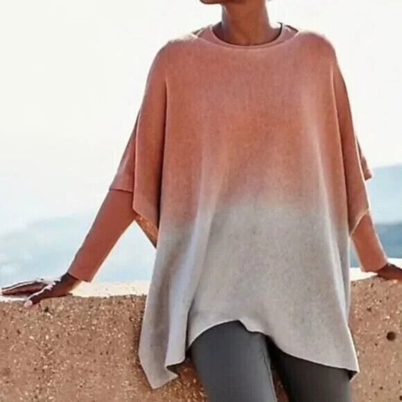 J JILL PURE JILL Women Dip Dyed Poncho Sweater Ombre Orange Tan One Size 1A-16 - Picture 1 of 8